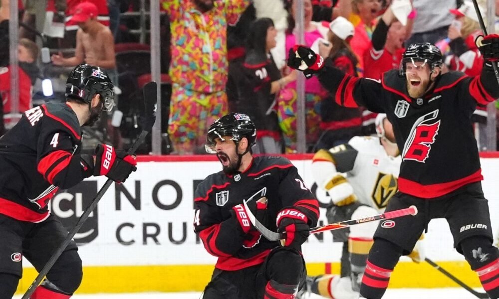 Seth Jarvis scores in OT, Carolina evens Stanley Cup Final