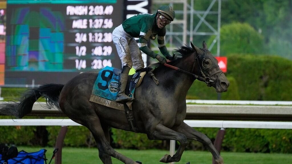 Kentucky Derby winner Golden Tempo wins Belmont Stakes